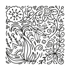  Fantasy doodle flower background. Hand-drawn floral ornament, print for fabric, posters, notebooks, book illustrations and colorings. Vector illustration.
