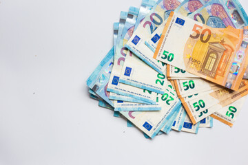 Wall Mural - Euro Money 20 50 cash background selective focus.