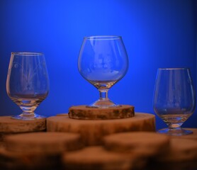 Glass with grapes on a blue background