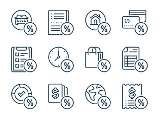 Wall Mural - Loan related vector line icon set. Fees outline icons. Tax icon collection.