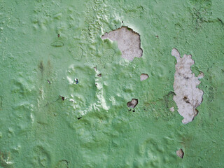 Canvas Print - Old faded green concrete wall. . Moldy surface.Crumbling plaster and paint. Fungus. Mold.