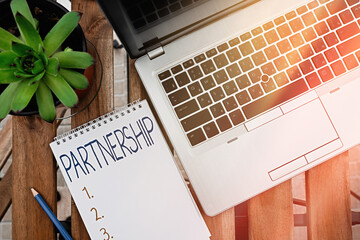 Poster - handwriting text partnership. conceptual photo legal relation between two or more principals in busi