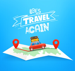 Poster - Travel by car vector concept with map