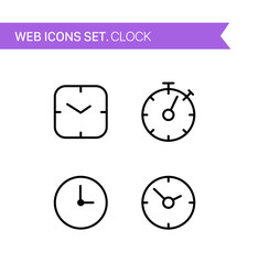 Poster - Clock. Thin line icons vector set