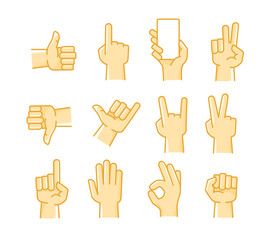 Poster - Different hand gesture comic style vector icons collection