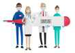 © artemp1 - Doctors. A group of medical workers are holding a thermometer. Chief physician and medical specialists. 3D illustration in cartoon style.