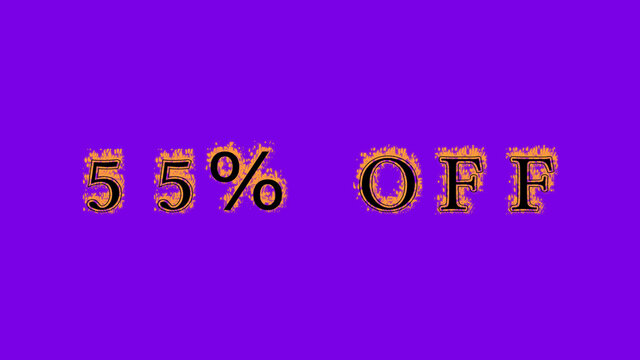 55% off fire text effect violet background. animated text effect with high visual impact. letter and text effect. Alpha Matte. 