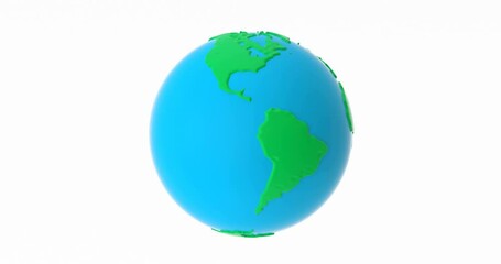 Poster - 4k Resolution Video: Earth Globe Modeling from Plasticine Blue and Green Clay Seamless Looped Rotating on a white background