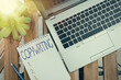 © Artur - Handwriting text Copywriting. Conceptual photo writing the text of advertisements or publicity material Personal workplace overview with laptop device used for individual interest
