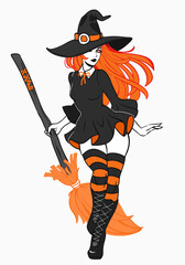 Wall Mural - beautiful sexy witch with a broom