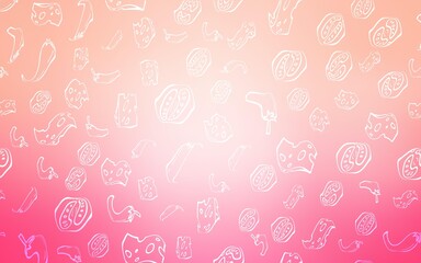 Light Pink vector pattern with fresh ingredients. Fast Food on blurred abstract background with colorful gradient. Design for ad, poster, banner of cafes or restaurants.