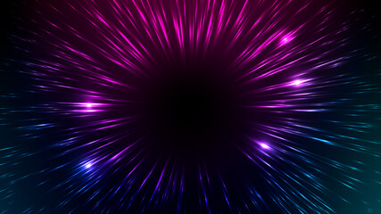 Wall Mural - Vector illustration of faster than light (FTL) interstellar or intergalactic travel. Speed of light and hyperspace. Colorful design template for poster, banner, cover, catalog, wallpaper.
