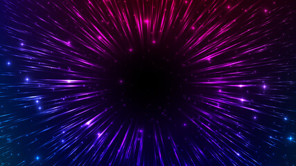 Wall Mural - Vector illustration of faster than light (FTL) interstellar or intergalactic travel. Speed of light and hyperspace. Colorful design template for poster, banner, cover, catalog, wallpaper.
