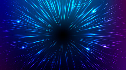 Wall Mural - Vector illustration of faster than light (FTL) interstellar or intergalactic travel. Speed of light and hyperspace. Colorful design template for poster, banner, cover, catalog, wallpaper.
