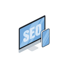 Poster - SEO computer and mobile screen. Vector 3d isometric, color web icons set, new flat style. Creative illustration, idea for infographics.