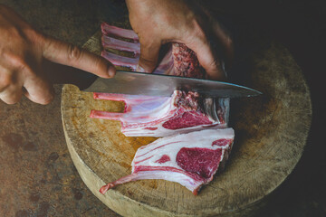 Wall Mural - Rack of lamp ribs slice cut for steak.