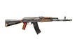Old used kalashnikov AK 74 assault rifle isolated on white background.