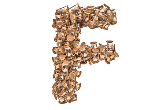 Letter F from hourglass, 3D rendering