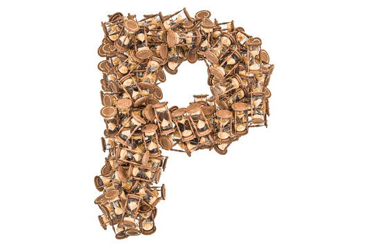 Letter P from hourglass, 3D rendering