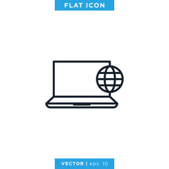 Laptop With Internet Connection Symbol Icon Vector Logo Design Template. Editable Stroke.