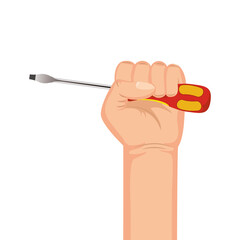 Sticker - hand with screwdriver tool equipment isolated icon