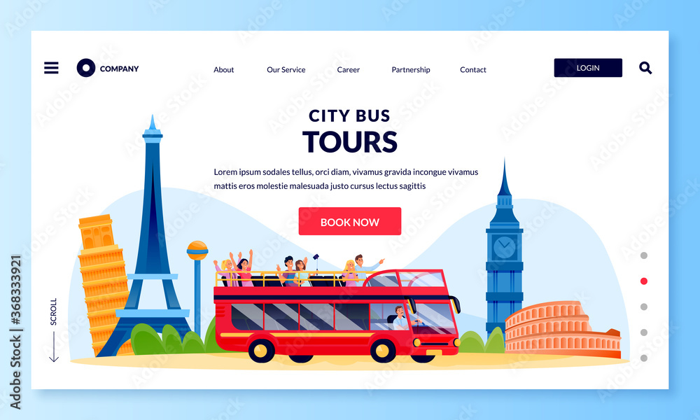City bus tour in double decker, banner poster design template. Vector ...