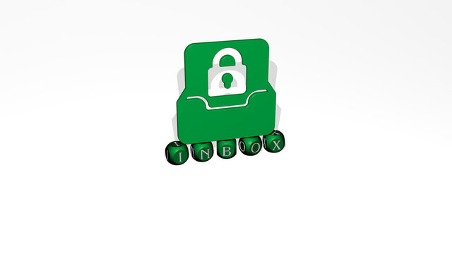 3D illustration of inbox graphics and text made by metallic dice letters for the related meanings of the concept and presentations. email and icon