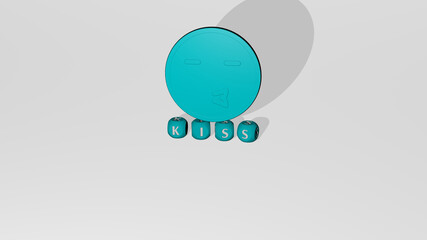 Fototapete - 3D illustration of kiss graphics and text made by metallic dice letters for the related meanings of the concept and presentations. beautiful and couple
