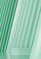Poster - minimal background for branding and product presentation. green podium on green corrugated panel bac