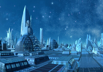 Wall Mural - 3d rendered futuristic alien city - 3d illustration