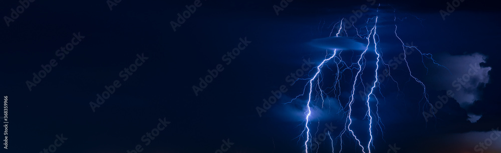 Beautiful lightning flash at night - obrazy, fototapety, plakaty 