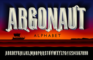 Wall Mural - A Tall Carved Marble Effect Alphabet; Argonaut is a Lettering Style Suggestive of Ancient Greek Mythology. 3d Effect Font.