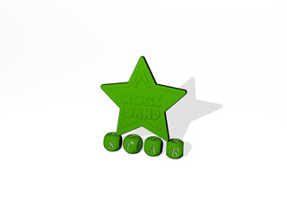 Fototapete - 3D illustration of star graphics and text made by metallic dice letters for the related meanings of the concept and presentations. background and abstract