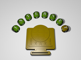 Fototapete - 3D illustration of internet graphics and text around the icon made by metallic dice letters for the related meanings of the concept and presentations. business and background