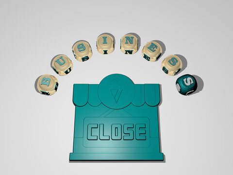 3D illustration of BUSINESS graphics and text around the icon made by metallic dice letters for the related meanings of the concept and presentations. background and design