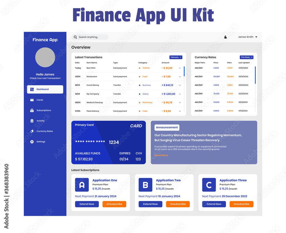 Finacial Gui Finance Management Dashboard UI Kit Stock Vector | Adobe Stock