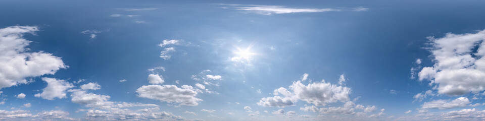 Wall Mural - seamless clear blue sky hdri panorama 360 degrees angle view with zenith and beautiful clouds for us