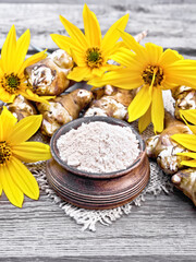 Poster - Flour of Jerusalem artichoke in bowl on napkin