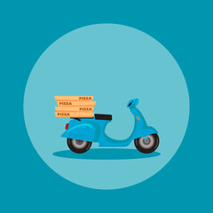 Poster - Blue empty scooter and pizza.