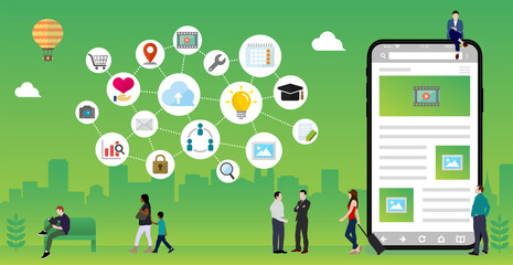 Wall Mural - smartphone (internet, online network , global communication ) and technology vector banner illustrat