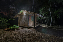 TERESOPOLIS, BRAZIL - JULY 25, 2020: Light Painting To Create This Effect Close This Hut On July, 2020, Teresopolis, Brazil.