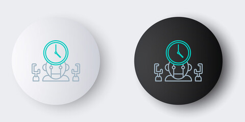 Poster - Line Robot and digital time manager icon isolated on grey background. Time management assistance, workflow optimization help. Colorful outline concept. Vector.