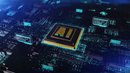 Poster - 3d render digital of computer chip over circuit background with ai (artificial intelligence) concept