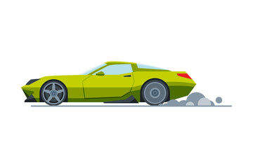 Canvas Print - Green Sport Racing Car, Side View, Fast Motor Racing Bolid Vector Illustration