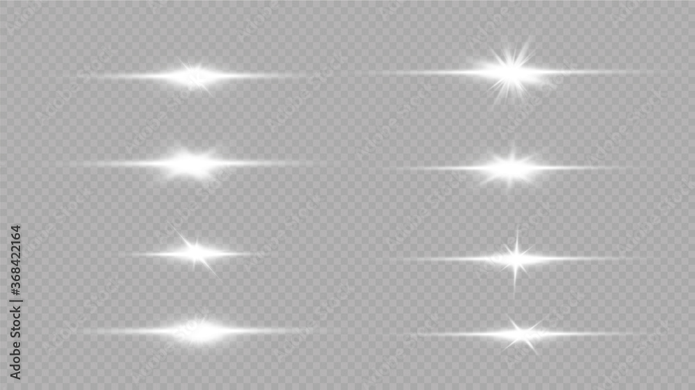  Shine starlight isolated on transparent background. Glowing light effect.Set of flashes, Lights and Sparkles on a transparent background. Bright gold flashes and glares. - obrazy, fototapety, plakaty 