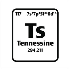 Canvas Print - Tennessine (Ts) button on black and white background on the periodic table of elements with atomic number or a chemistry science concept or experiment.	