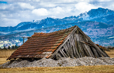 Canvas Print - old wooden hut at the alps