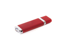 Red Flash Drive With Mirrored Stripes On A White Background