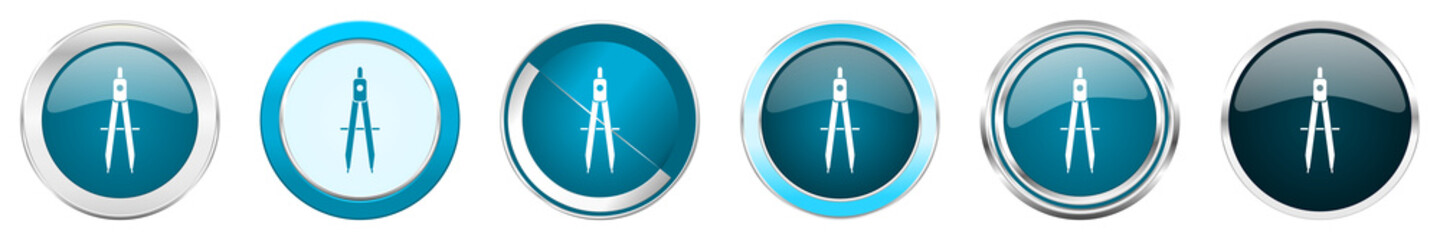 Aufkleber - Learning silver metallic chrome border icons in 6 options, set of web blue round buttons isolated on white background