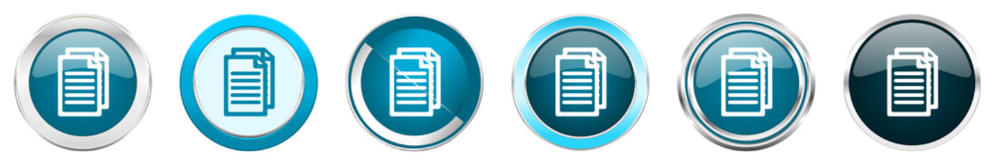 Fototapete - Document silver metallic chrome border icons in 6 options, set of web blue round buttons isolated on white background